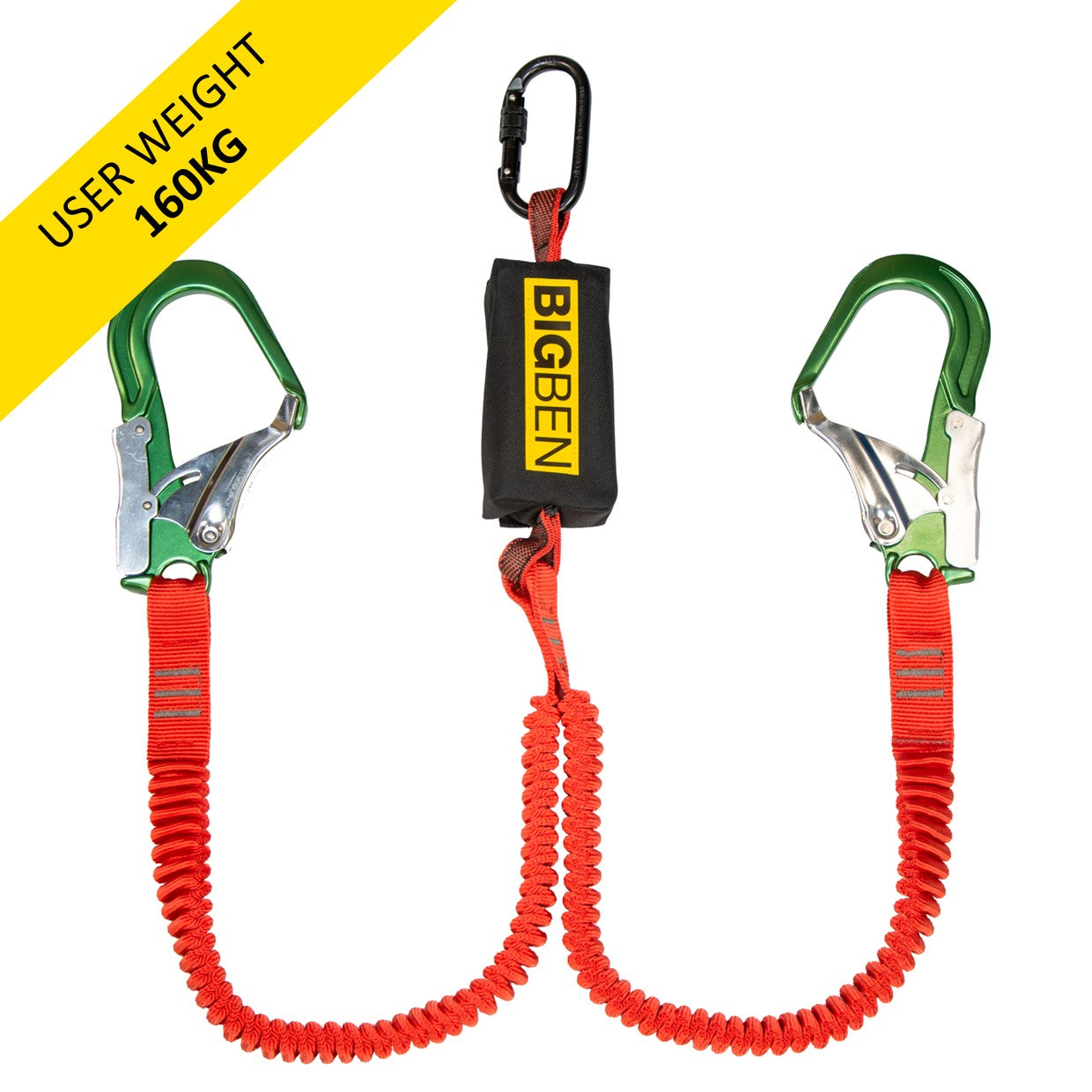BIGBEN® BIGGUY Twin Elasticated Fall Arrest Lanyard with Green Wide Opening Alloy Scaffold Hooks