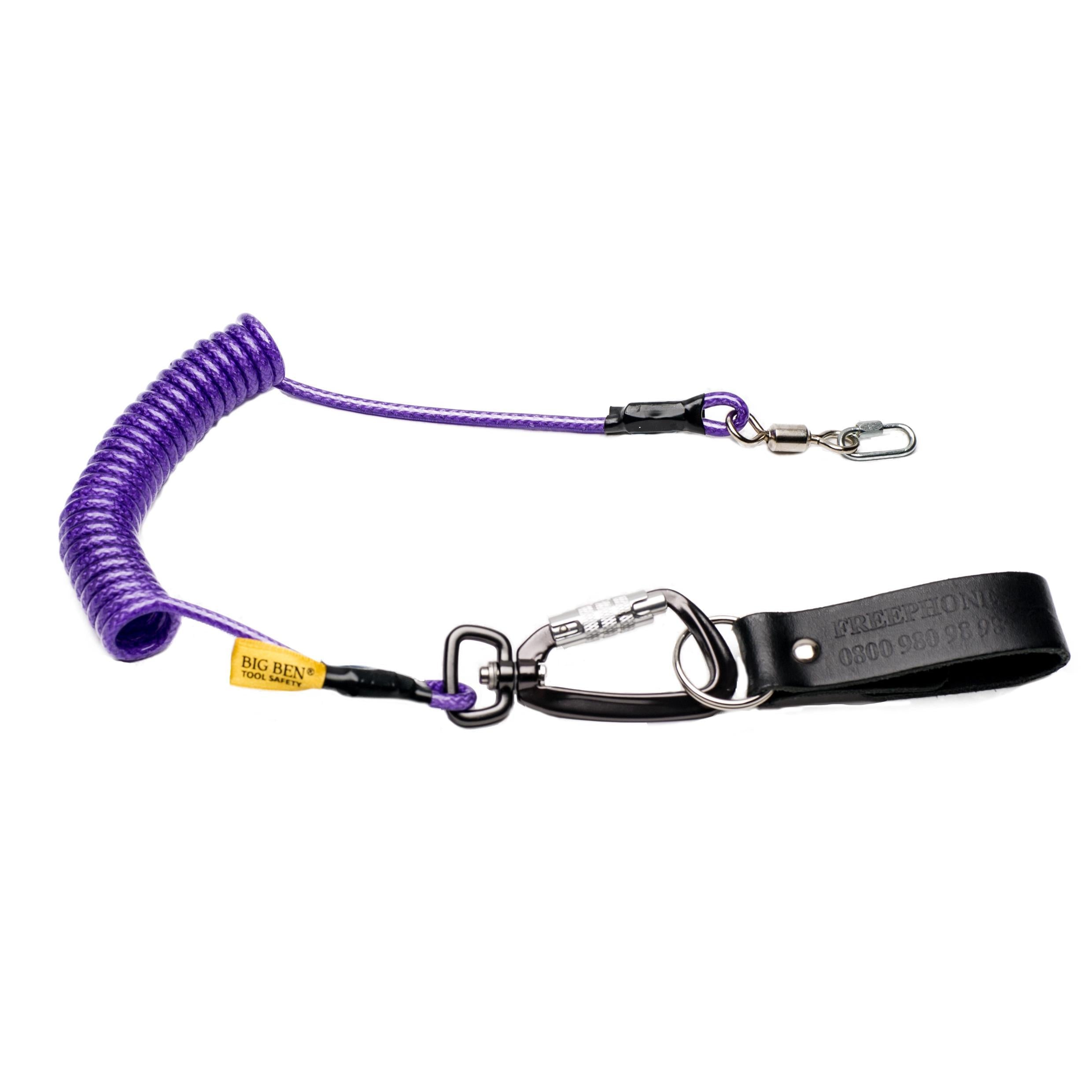 BIGBEN® Tool Tether for Working at Height (2m) includes Swivel Twistlock Carabina, Extra Heavy-Duty Swivel & Leather Belt Loop