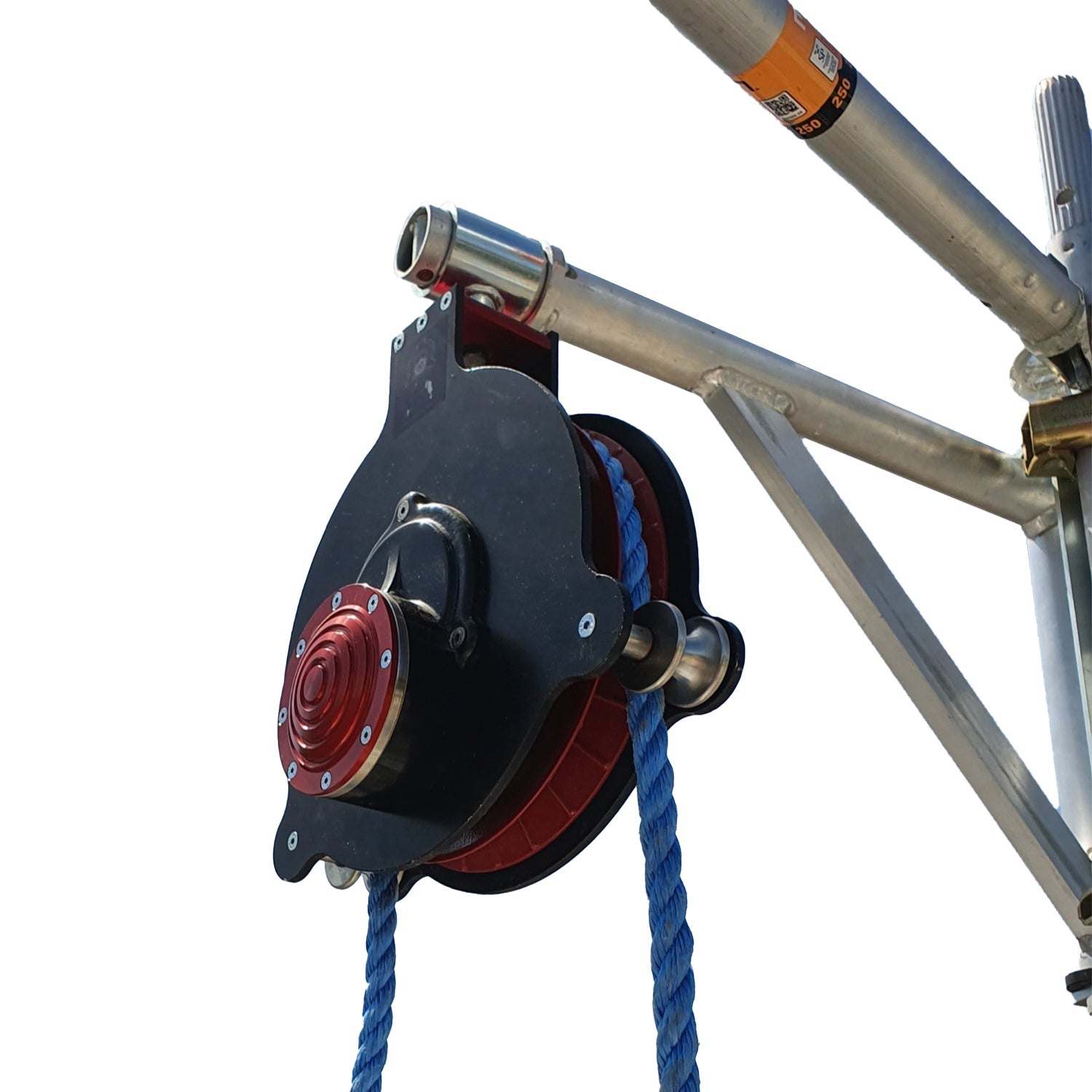 BIGBEN Controlled Safety Pulley installed on a scaffold