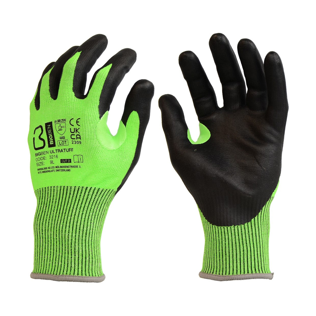 BIGBEN® UltraTuff Green Cut Level D Dexterity Foam Nitrile Grip Glove